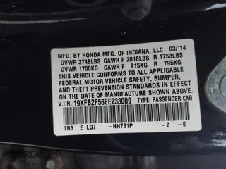 2014 Honda Civic Sedan LX with VIN 19XFB2F56EE233009, listed as a IAAI auction lot 41973133 with 119,402 mi miles. Bid and sale history available at carsss.com. Image 9.