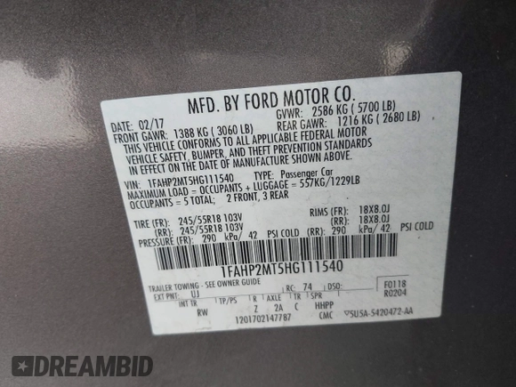 2017 Ford Police Interceptor с VIN 1FAHP2MT5HG111540, выставлен на аукционе IAAI как лот 42149170 с пробегом 66 342 миль миль и . История ставок и продаж доступна на DreamBid. Изображение 9.