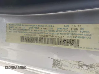 2004 Volkswagen Beetle GLS Turbo с VIN 3VWCD31Y04M324167, выставлен на аукционе IAAI как лот 42125135 с пробегом 113 604 миль миль и . История ставок и продаж доступна на DreamBid. Изображение 9.