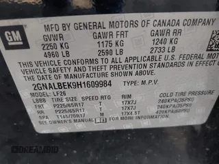 2017 Chevrolet Equinox LS with VIN 2GNALBEK9H1609984, listed as a IAAI auction lot 41804984 with 266,301 mi miles and . Bid and sale history available at carsss.com. Image 9.