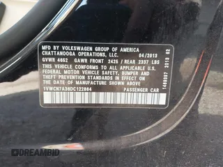 2013 Volkswagen Passat SEL Premium z VIN 1VWCN7A36DC122864, wystawiony jako IAAI lot #41818668 z przebiegiem 152 506 mil mil oraz . Historia ofert i sprzedaży dostępna na DreamBid. Obrazek 9.
