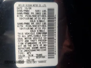 2007 Nissan Murano SL z VIN JN8AZ08W67W612248, wystawiony jako Copart lot #45649595 z przebiegiem Nie podano mil oraz Szkody całkowita. Historia ofert i sprzedaży dostępna na DreamBid. Obrazek 16.