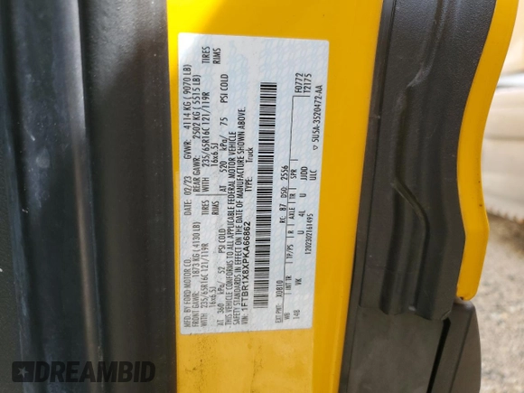 2023 Ford Transit Cargo with VIN 1FTBR1X8XPKA66862, listed as a Copart auction lot 56077795 with 41,556 mi miles and Salvage Title. Bid and sale history available at DreamBid. Image 14.