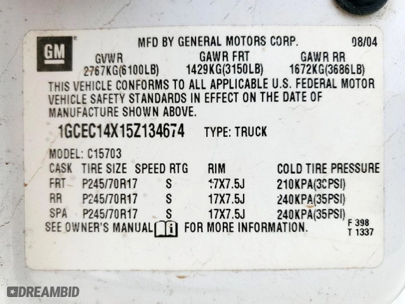 2005 Chevrolet Silverado 1500 Work Truck with VIN 1GCEC14X15Z134674, listed as a Copart auction lot 50159365 with 207,248 mi miles and Salvage Title. Bid and sale history available at carsss.com. Image 13.