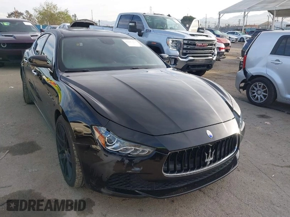 2017 Maserati Ghibli with VIN ZAM57XSA5H1196437, listed as a IAAI auction lot 41814688 with 63,334 mi miles. Bid and sale history available at carsss.com. Image 1.