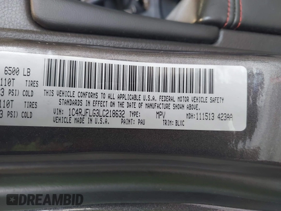 2020 Jeep Grand Cherokee Trailhawk с VIN 1C4RJFLG3LC218632, выставлен на аукционе IAAI как лот 42505378 с пробегом 54 198 миль миль и . История ставок и продаж доступна на DreamBid. Изображение 9.