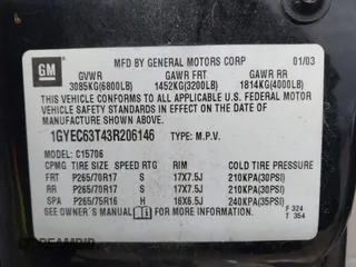 2003 Cadillac Escalade z VIN 1GYEC63T43R206146, wystawiony jako IAAI lot #41335727 z przebiegiem Nie podano mil oraz . Historia ofert i sprzedaży dostępna na DreamBid. Obrazek 9.