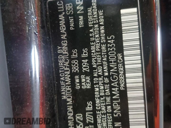 2021 Hyundai Elantra SEL z VIN 5NPLM4AG7MH003345, wystawiony jako Copart lot #56551285 z przebiegiem 76 675 mil mil oraz Szkoda całkowita • Salvage title. Historia ofert i sprzedaży dostępna na DreamBid. Obrazek 12.