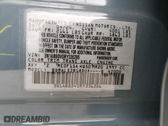 2024 Nissan Sentra SR with VIN 3N1AB8DV0RY336286, listed as a Copart auction lot 58402525 with 13,113 mi miles and Salvage title. Bid and sale history available at DreamBid. Image 13.