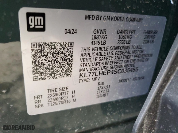 2025 Chevrolet Trax LT with VIN KL77LHEP4SC035455, listed as a Copart auction lot 42703135 with 0 mi miles and Non Repairable. Bid and sale history available at carsss.com. Image 12.