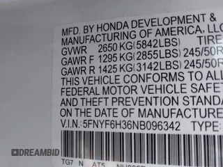 2022 Honda Pilot Sport with VIN 5FNYF6H36NB096342, listed as a IAAI auction lot 42377892 with 25,829 mi miles and . Bid and sale history available at DreamBid. Image 9.