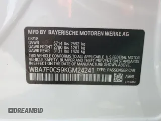 2019 BMW 7 Series 750i with VIN WBA7F0C59KGM24241, listed as a Copart auction lot 45171345 with 60,443 mi miles and Salvage title. Bid and sale history available at DreamBid. Image 13.