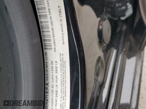 2021 Maserati Ghibli with VIN ZAM57XSS4M1368749, listed as a Copart auction lot 70784004 with 43,930 mi miles and Salvage Title. Bid and sale history available at carsss.com. Image 13.