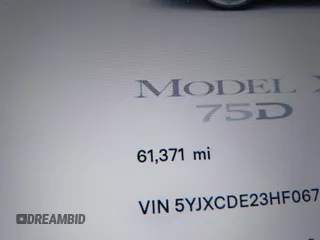 2017 Tesla Model X 90D z VIN 5YJXCDE23HF067843, wystawiony jako IAAI lot #42347649 z przebiegiem Nie podano mil oraz . Historia ofert i sprzedaży dostępna na DreamBid. Obrazek 14.