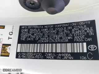 2019 Toyota Prius L Eco with VIN JTDKARFU7K3093038, listed as a IAAI auction lot 41768066 with 124,495 mi miles. Bid and sale history available at carsss.com. Image 9.