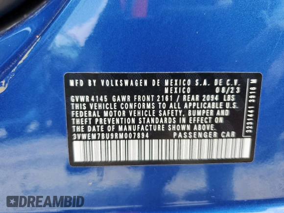 2024 Volkswagen Jetta SE with VIN 3VWEM7BU9RM007894, listed as a Copart auction lot 59669815 with 35,023 mi miles and Salvage title. Bid and sale history available at DreamBid. Image 12.