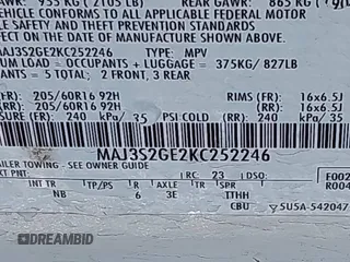 2019 Ford EcoSport SE with VIN MAJ3S2GE2KC252246, listed as a IAAI auction lot 40871864 with 54,329 mi miles and . Bid and sale history available at DreamBid. Image 9.