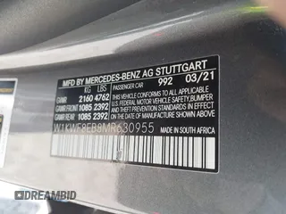 2021 Mercedes-Benz C 300 z VIN W1KWF8EB8MR630955, wystawiony jako IAAI lot #41764582 z przebiegiem 52 702 mil mil oraz . Historia ofert i sprzedaży dostępna na DreamBid. Obrazek 9.
