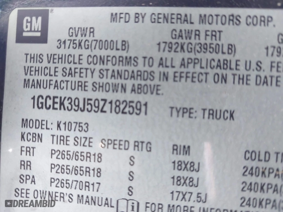 2009 Chevrolet Silverado 1500 LTZ with VIN 1GCEK39J59Z182591, listed as a IAAI auction lot 42030957 with 259,553 mi miles. Bid and sale history available at carsss.com. Image 9.