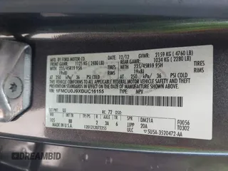 2013 Ford Escape Titanium with VIN 1FMCU0J9XDUC16155, listed as a IAAI auction lot 42373566 with 132,608 mi miles and . Bid and sale history available at DreamBid. Image 9.
