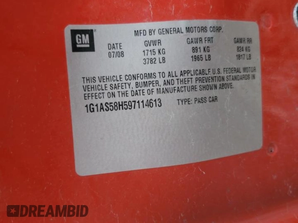 2009 Chevrolet Cobalt with VIN 1G1AS58H597114613, listed as a Copart auction lot 49608365 with 133,839 mi miles and Non Repairable. Bid and sale history available at DreamBid. Image 12.