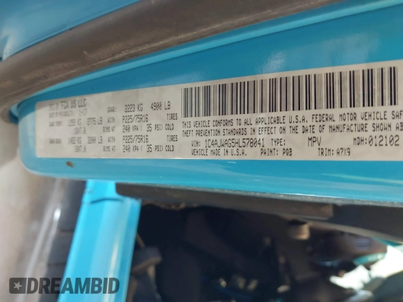 2017 Jeep Wrangler Sport with VIN 1C4AJWAG5HL578041, listed as a IAAI auction lot 41935216 with 119,837 mi miles and . Bid and sale history available at DreamBid. Image 9.