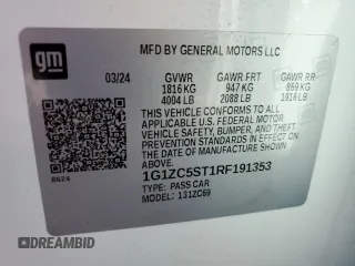 2024 Chevrolet Malibu LS with VIN 1G1ZC5ST1RF191353, listed as a Copart auction lot 52099215 with 14,897 mi miles and Salvage Title. Bid and sale history available at DreamBid. Image 12.