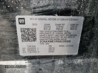 2022 Chevrolet Equinox RS with VIN 2GNAXWEVXN6129005, listed as a Copart auction lot 54504955 with 56,230 mi miles and Salvage title. Bid and sale history available at DreamBid. Image 14.