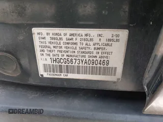 2000 Honda Accord SE z VIN 1HGCG5673YA090469, wystawiony jako IAAI lot #42391254 z przebiegiem 140 819 mil mil oraz . Historia ofert i sprzedaży dostępna na DreamBid. Obrazek 9.