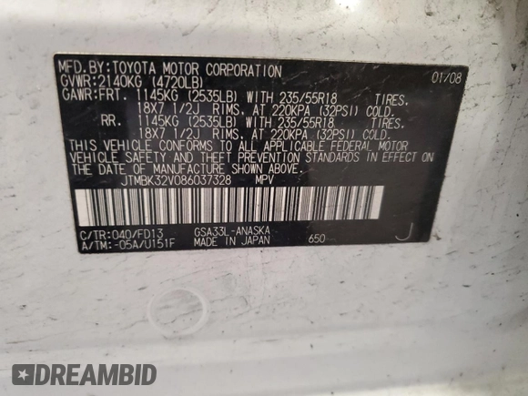 2008 Toyota RAV4 Sport with VIN JTMBK32V086037328, listed as a Copart auction lot 50612875 with 131,383 mi miles and Salvage Title. Bid and sale history available at carsss.com. Image 14.