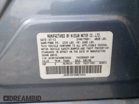 2014 Infiniti Q50 Sport with VIN JN1BV7AP0EM674540, listed as a Copart auction lot 56385455 with 130,362 mi miles and Salvage title. Bid and sale history available at DreamBid. Image 12.