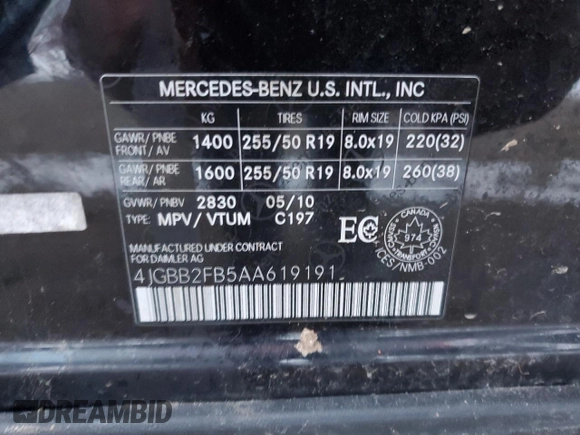 2010 Mercedes-Benz M 350 with VIN 4JGBB2FB5AA619191, listed as a Copart auction lot 85688784 with 194,003 mi miles and Salvage Title. Bid and sale history available at DreamBid. Image 13.