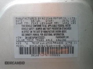 2019 Nissan Sentra S with VIN 3N1AB7AP9KY220221, listed as a Copart auction lot 84815844 with Not provided miles and Salvage title. Bid and sale history available at DreamBid. Image 12.