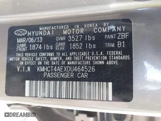 2013 Hyundai Accent GLS with VIN KMHCT4AEXDU464526, listed as a IAAI auction lot 41904354 with 157,368 mi miles. Bid and sale history available at carsss.com. Image 9.