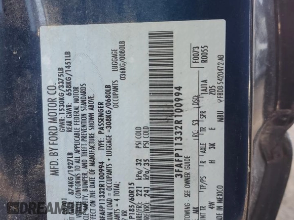 2002 Ford Escort ZX2 Standard z VIN 3FAFP11332R100994, wystawiony jako Copart lot #88085795 z przebiegiem 83 162 mil mil oraz Szkoda całkowita • Salvage title. Historia ofert i sprzedaży dostępna na DreamBid. Obrazek 12.