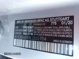 2020 Mercedes-Benz A 220 with VIN W1K3G4EB5LJ202704, listed as a IAAI auction lot 41242166 with 46,345 mi miles and . Bid and sale history available at DreamBid. Image 9.