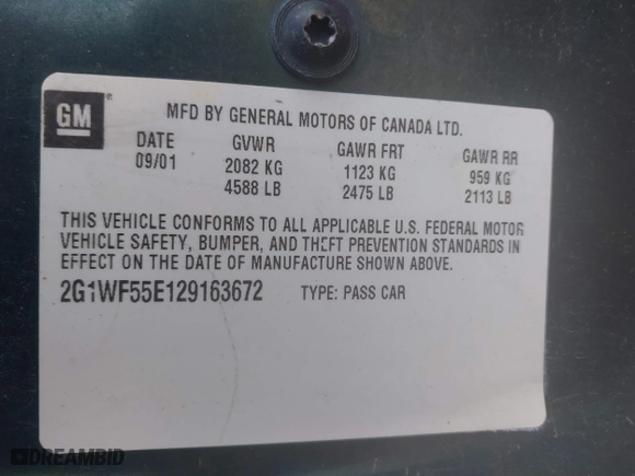 2002 Chevrolet Impala with VIN 2G1WF55E129163672, listed as a IAAI auction lot 41305637 with 231,272 mi miles. Bid and sale history available at carsss.com. Image 9.