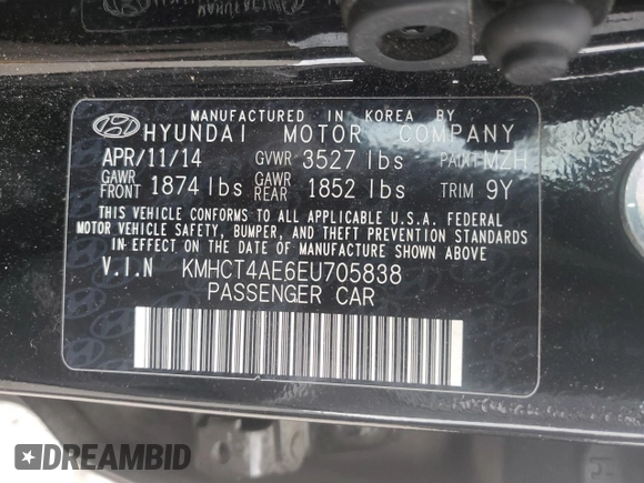 2014 Hyundai Accent GLS z VIN KMHCT4AE6EU705838, wystawiony jako Copart lot #58581515 z przebiegiem 40 265 mil mil oraz Szkoda całkowita • Salvage title. Historia ofert i sprzedaży dostępna na DreamBid. Obrazek 13.