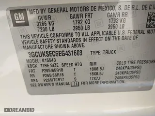 2014 Chevrolet Silverado 1500 LTZ with VIN 3GCUKSEC6EG431603, listed as a IAAI auction lot 41876132 with 99,062 mi miles. Bid and sale history available at carsss.com. Image 9.