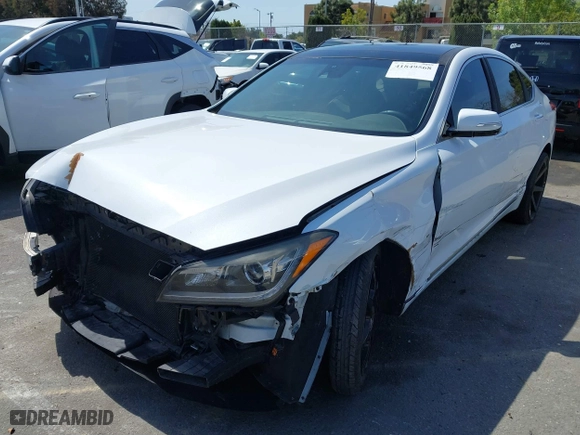 2015 Hyundai Genesis 5.0L with VIN KMHGN4JF1FU035492, listed as a IAAI auction lot 41849568 with 104,776 mi miles. Bid and sale history available at carsss.com. Image 6.