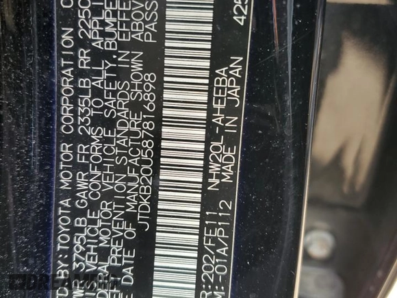 2008 Toyota Prius with VIN JTDKB20U587816898, listed as a Copart auction lot 54408955 with 243,965 mi miles and Clean Title. Bid and sale history available at carsss.com. Image 12.