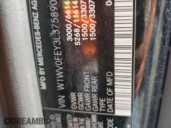 2020 Mercedes-Benz Metris with VIN W1WV0FEY3L3758901, listed as a Copart auction lot 51247075 with 165,588 mi miles and Clean Title. Bid and sale history available at DreamBid. Image 13.