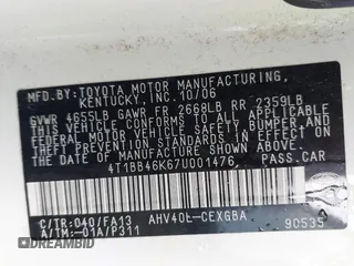 2007 Toyota Camry with VIN 4T1BB46K67U001476, listed as a IAAI auction lot 42510222 with 220,119 mi miles and . Bid and sale history available at DreamBid. Image 9.