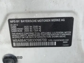 2013 BMW 6 Series 650i xDrive with VIN WBA6B4C58DD098709, listed as a Copart auction lot 43067925 with 0 mi miles and Non Repairable. Bid and sale history available at carsss.com. Image 13.