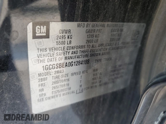 2016 Chevrolet Colorado 2WD WT with VIN 1GCGSBEA0G1284188, listed as a Copart auction lot 50591065 with 135,563 mi miles and Salvage title. Bid and sale history available at DreamBid. Image 12.