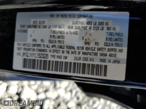 2020 Mazda 6 Signature with VIN JM1GL1XY1L1523226, listed as a Copart auction lot 89273905 with 37,353 mi miles and Salvage Title. Bid and sale history available at DreamBid. Image 14.