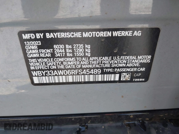 2024 BMW i4 M50 z VIN WBY33AW06RFS45489, wystawiony jako IAAI lot #41981614 z przebiegiem 35 713 mil mil oraz . Historia ofert i sprzedaży dostępna na DreamBid. Obrazek 9.