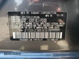 2024 Subaru Impreza RS with VIN JF1GUHJC5R8343675, listed as a Copart auction lot 73844394 with 0 mi miles and Non Repairable. Bid and sale history available at carsss.com. Image 13.