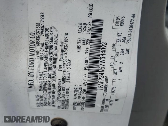 2007 Ford Focus S с VIN 1FAFP34N57W344093, выставлен на аукционе Copart как лот 57180515 с пробегом 116 868 миль миль и Чистый • Clean title. История ставок и продаж доступна на DreamBid. Изображение 12.