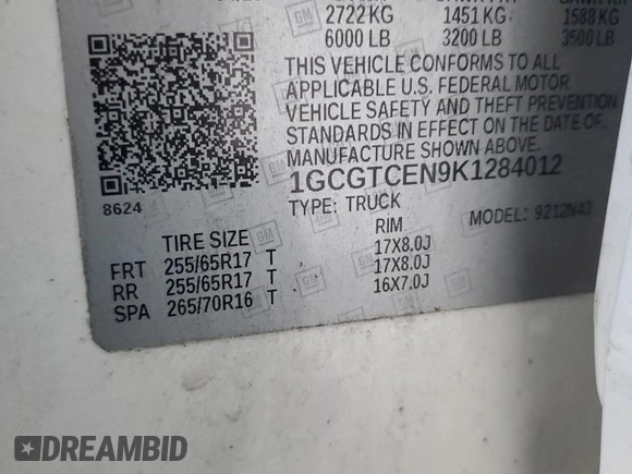 2019 Chevrolet Colorado 4WD LT z VIN 1GCGTCEN9K1284012, wystawiony jako Copart lot #55309155 z przebiegiem 63 998 mil mil oraz Szkoda całkowita • Salvage title. Historia ofert i sprzedaży dostępna na DreamBid. Obrazek 12.